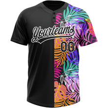 Load image into Gallery viewer, Custom Black White 3D Pattern Hawaii Tropical Palm Trees Two-Button Unisex Softball Jersey
