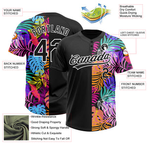 Custom Black White 3D Pattern Hawaii Tropical Palm Trees Two-Button Unisex Softball Jersey