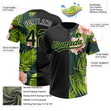 Load image into Gallery viewer, Custom Black Neon Green 3D Pattern Hawaii Tropical Palm Leaves With Orchids Two-Button Unisex Softball Jersey
