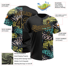 Load image into Gallery viewer, Custom Black Old Gold 3D Pattern Hawaii Tropical Palm Leaves With Animal Print Two-Button Unisex Softball Jersey
