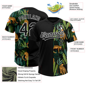 Custom Black White 3D Pattern Leopards And Tropical Palm Leaves Two-Button Unisex Softball Jersey