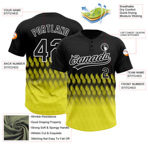 Custom Black Light Yellow-White 3D Pattern Lines Two-Button Unisex Softball Jersey