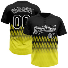 Load image into Gallery viewer, Custom Black Light Yellow-White 3D Pattern Lines Two-Button Unisex Softball Jersey
