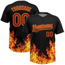 Load image into Gallery viewer, Custom Black Red-Gold 3D Pattern Design Flame Two-Button Unisex Softball Jersey
