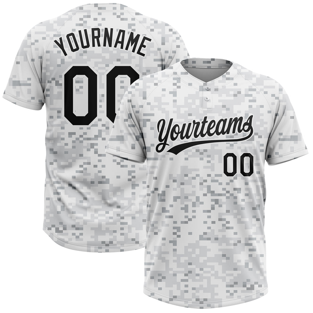 Custom Camo Black-White 3D Arctic Camouflage Two-Button Unisex Softball Jersey