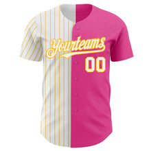 Load image into Gallery viewer, Custom Pink White-Gold Pinstripe Authentic Split Fashion Baseball Jersey
