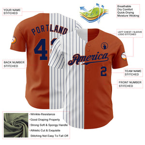 Custom Texas Orange White-Navy Pinstripe Authentic Split Fashion Baseball Jersey