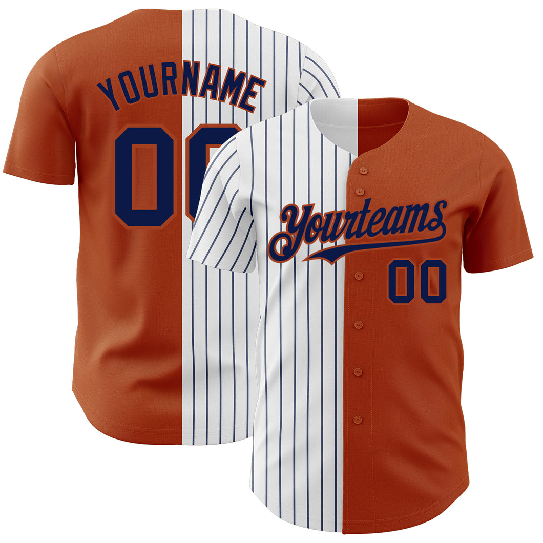 Custom Texas Orange White-Navy Pinstripe Authentic Split Fashion Baseball Jersey