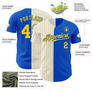 Custom Thunder Blue White-Yellow Pinstripe Authentic Split Fashion Baseball Jersey