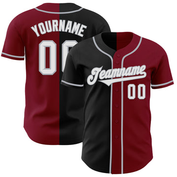 Custom Crimson Black-Gray Authentic Split Fashion Baseball Jersey