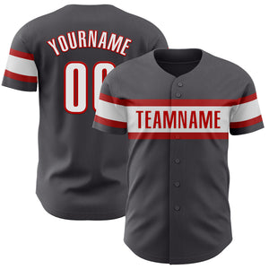 Custom Steel Gray White-Red Authentic Baseball Jersey