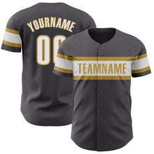 Load image into Gallery viewer, Custom Steel Gray White-Old Gold Authentic Baseball Jersey
