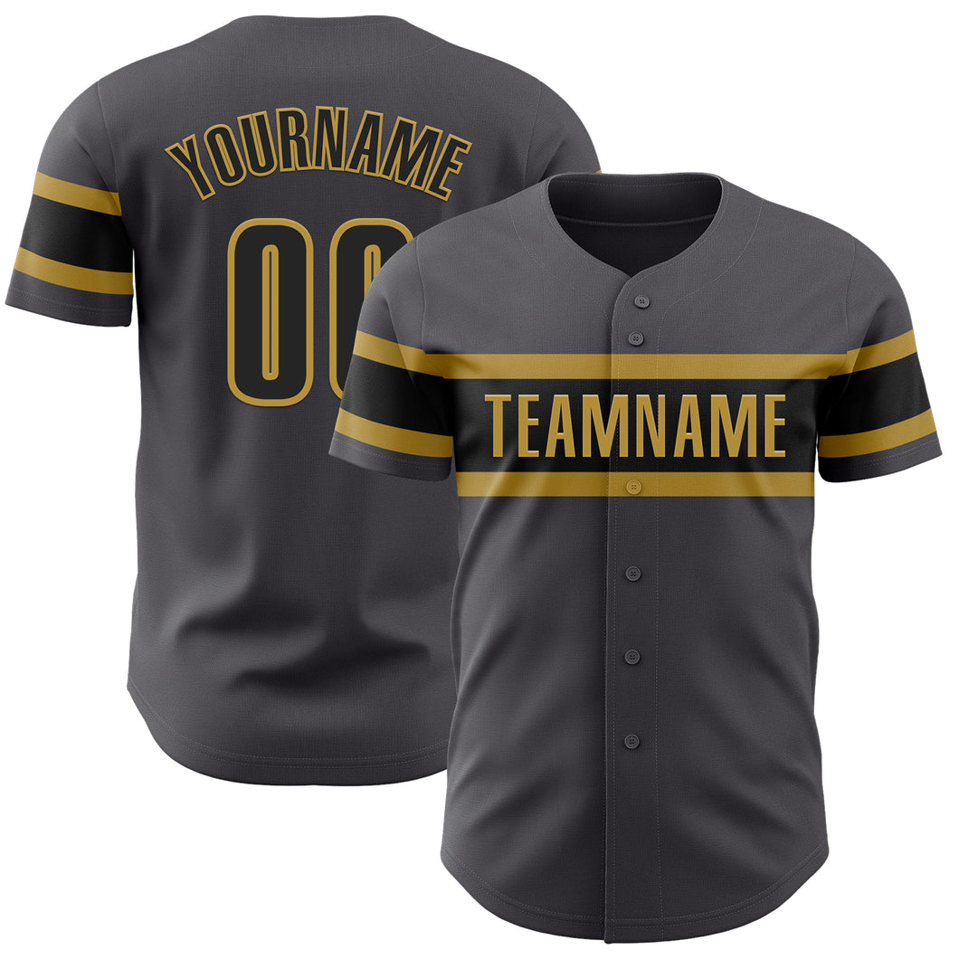 Custom Steel Gray Black-Old Gold Authentic Baseball Jersey