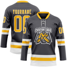 Load image into Gallery viewer, Custom Steel Gray Gold-White Hockey Lace Neck Jersey
