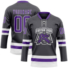 Load image into Gallery viewer, Custom Steel Gray Purple-White Hockey Lace Neck Jersey
