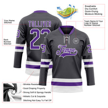 Load image into Gallery viewer, Custom Steel Gray Purple-White Hockey Lace Neck Jersey
