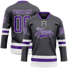 Load image into Gallery viewer, Custom Steel Gray Purple-White Hockey Lace Neck Jersey
