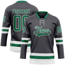 Load image into Gallery viewer, Custom Steel Gray Kelly Green-White Hockey Lace Neck Jersey
