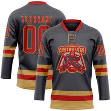 Load image into Gallery viewer, Custom Steel Gray Red-Old Gold Hockey Lace Neck Jersey
