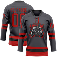 Load image into Gallery viewer, Custom Steel Gray Red-Black Hockey Lace Neck Jersey
