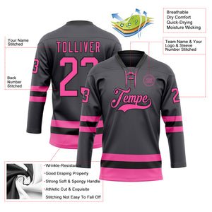 Custom Steel Gray Pink-Black Hockey Lace Neck Jersey