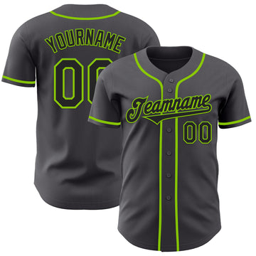 Custom Steel Gray Black-Neon Green Authentic Baseball Jersey