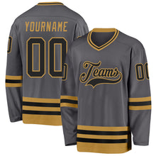 Load image into Gallery viewer, Custom Steel Gray Black-Old Gold Hockey Jersey
