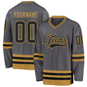 Custom Steel Gray Black-Old Gold Hockey Jersey