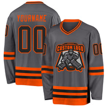 Load image into Gallery viewer, Custom Steel Gray Black-Orange Hockey Jersey
