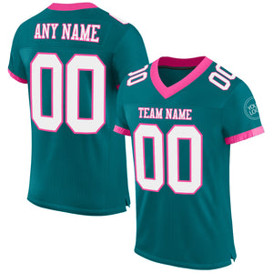 Custom Teal White-Pink Mesh Authentic Football Jersey