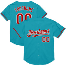 Load image into Gallery viewer, Custom Teal Red-White Mesh Authentic Throwback Baseball Jersey
