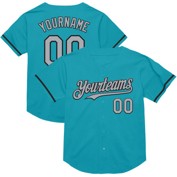 Custom Teal Gray-Black Mesh Authentic Throwback Baseball Jersey