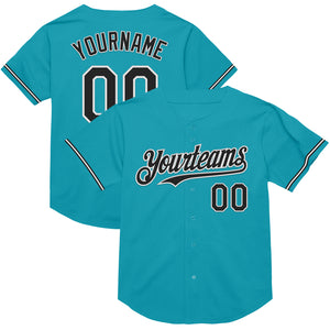 Custom Teal Black-White Mesh Authentic Throwback Baseball Jersey