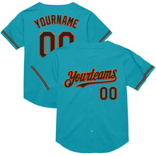 Load image into Gallery viewer, Custom Teal Black-Orange Mesh Authentic Throwback Baseball Jersey
