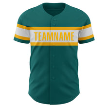 Load image into Gallery viewer, Custom Teal White-Gold Authentic Baseball Jersey
