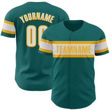 Load image into Gallery viewer, Custom Teal White-Gold Authentic Baseball Jersey
