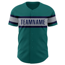 Load image into Gallery viewer, Custom Teal Gray-Navy Authentic Baseball Jersey
