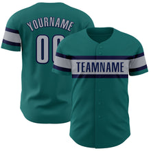 Load image into Gallery viewer, Custom Teal Gray-Navy Authentic Baseball Jersey
