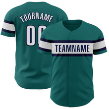 Load image into Gallery viewer, Custom Teal White-Navy Authentic Baseball Jersey
