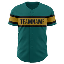 Load image into Gallery viewer, Custom Teal Old Gold-Black Authentic Baseball Jersey
