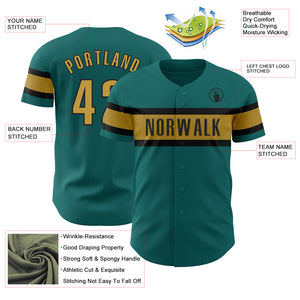 Custom Teal Old Gold-Black Authentic Baseball Jersey