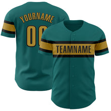 Load image into Gallery viewer, Custom Teal Old Gold-Black Authentic Baseball Jersey
