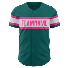 Load image into Gallery viewer, Custom Teal White-Pink Authentic Baseball Jersey
