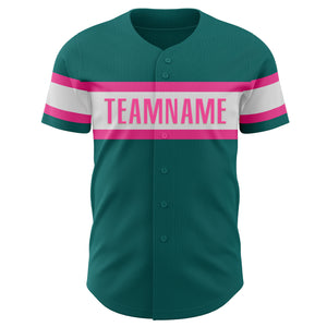 Custom Teal White-Pink Authentic Baseball Jersey