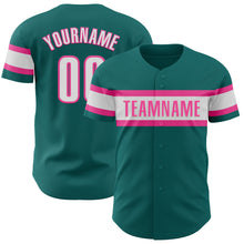 Load image into Gallery viewer, Custom Teal White-Pink Authentic Baseball Jersey
