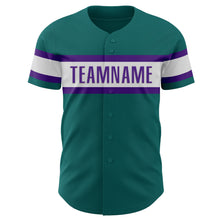 Load image into Gallery viewer, Custom Teal White-Purple Authentic Baseball Jersey
