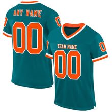 Load image into Gallery viewer, Custom Teal Orange-White Mesh Authentic Throwback Football Jersey
