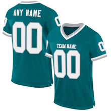 Load image into Gallery viewer, Custom Teal White-Gray Mesh Authentic Throwback Football Jersey
