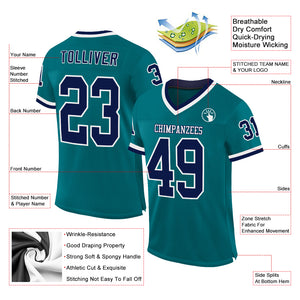 Custom Teal Navy-White Mesh Authentic Throwback Football Jersey