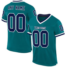 Load image into Gallery viewer, Custom Teal Navy-White Mesh Authentic Throwback Football Jersey
